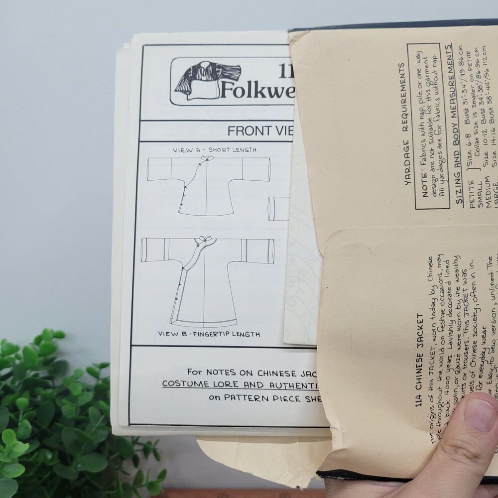 Vintage Folkwear Chinese Jacket Sewing Pattern No. 114 • Traditional Ethnic - Picture 4 of 8